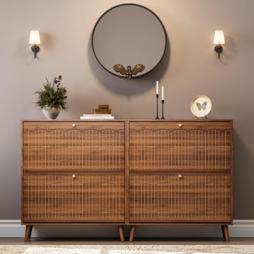 Mid Century Modern Slim Shoe Cabinet for Entryway