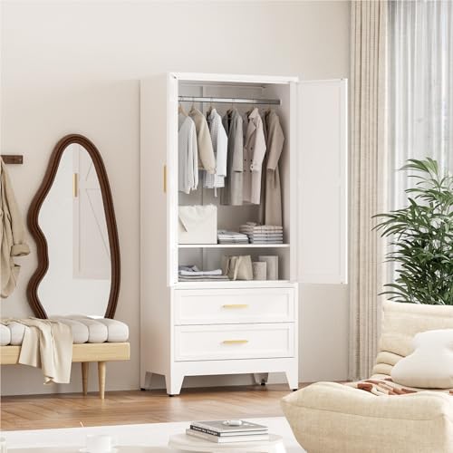 71'' Farmhouse Metal Wardrobe Cabinet with Hanging Rod