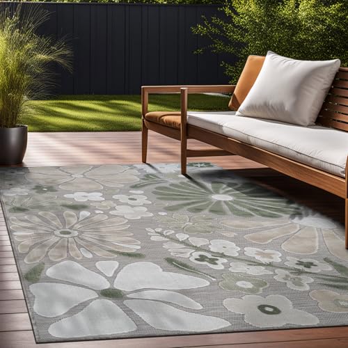 Outdoor Rug 5x7 Modern Floral Tropical Area Rugs for Outdoor and Indoor Patio Easy to Clean Non Shedding Living Room Porch Garden Washable Outside Carpet (35 Sq Ft)