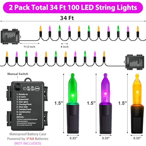 Halloween Orange Purple & Green Lights Decorations (50 Count)