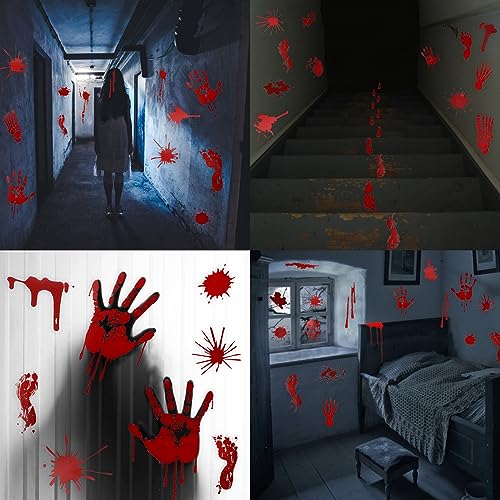 Halloween Bloody Handprint Footprint Horrible Window Stickers (12 Count)