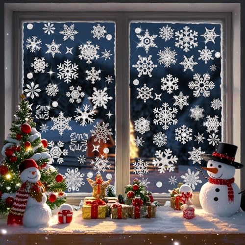Glitter Snowflakes Window Clings for Glass Windows (93 Count)