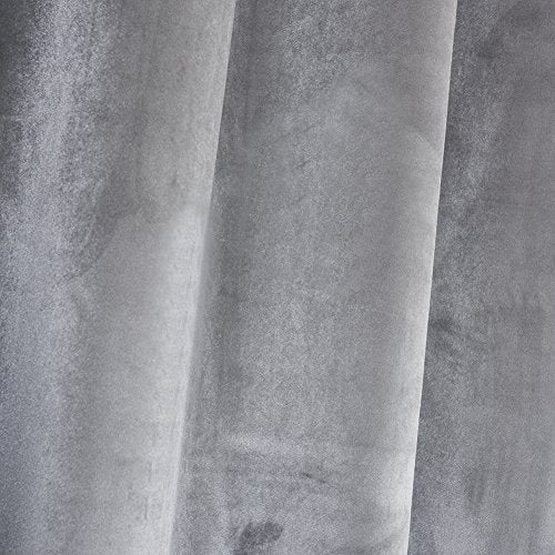 Super Soft Luxury Velvet Texture Curtains Smoky Silver Gray Classic Blackout Curtains Panels Home Theater Grommet Drapes Eyelet 52Wx72L inch Light Grey