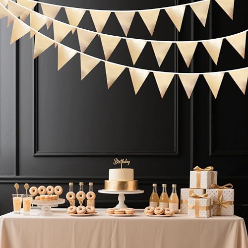 Champagne Gold Party Decoration Metallic Fabric Triangle Pennant Banner Flag Bunting Garland for Birthday Engagement Bridal Shower Wedding Anniversary Graduation Bachelorette Party Decoration Supplies (36 Count)