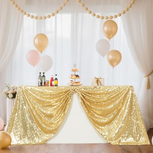 Sequin Tablecloth 60x120 Inch Light Gold for Wedding Party
