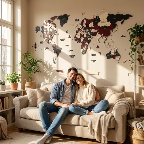 3D Wooden World Map Wall Art