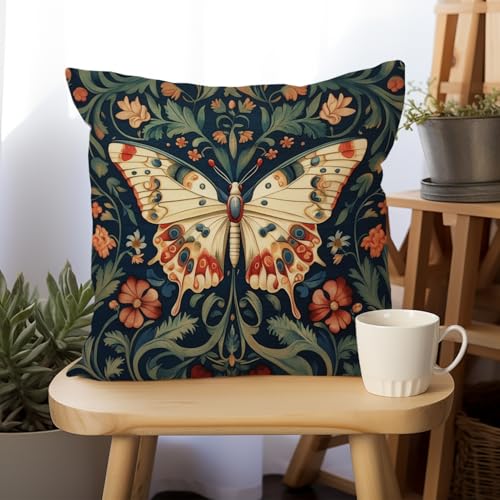 William Morris Abstract Vintage Floral Velvet Butterfly Design Throw Pillow Covers Home Decor
