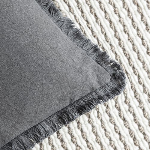 Decorative Linen Fringe Lumbar Throw Pillow Covers 12×20 Gray (2 Count)