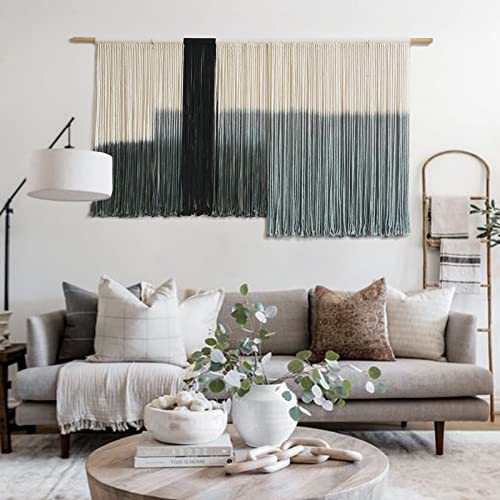 Macrame Wall Hanging Grey Dip Dye Large Boho Fiber Wall Art Decor 57"W*35"L