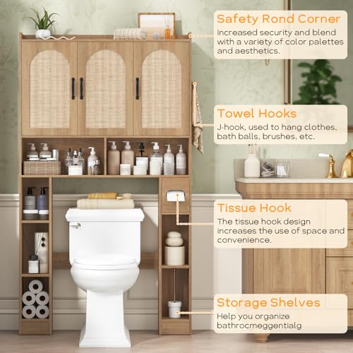 Over The Toilet Storage Cabinet with 3 Rattan Barn Doors