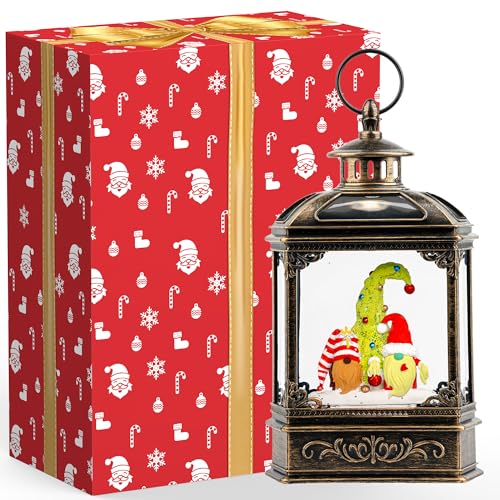 Christmas Snow Globe Lantern Water Glittering Gnomes Scandinavian Santa Elf with Whimsical Christmas Tree