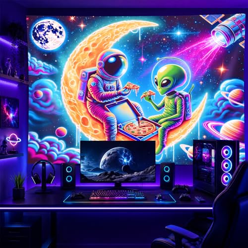 Astronaut Alien Blacklight Tapestry 78x59 Inch Neon Wall Decor
