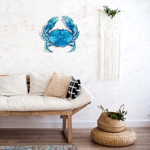Crab Wall Decor Outdoor Metal Bathroom Hanging Art Glass Blue Ocean Theme Decorations for Home