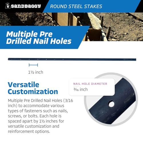 60 Inch Round Steel Concrete Form Stakes with Nail Holes (25 Count)