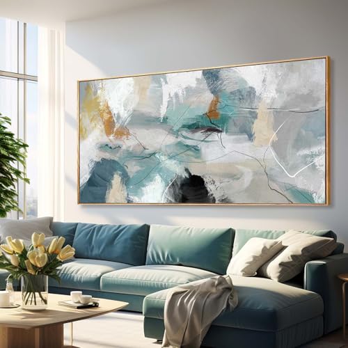 Green and White Canvas Wall Art Contemporary Wall Decor Abstract Poster Printing 36"x70" Office Art Pictures Bedroom Decorations