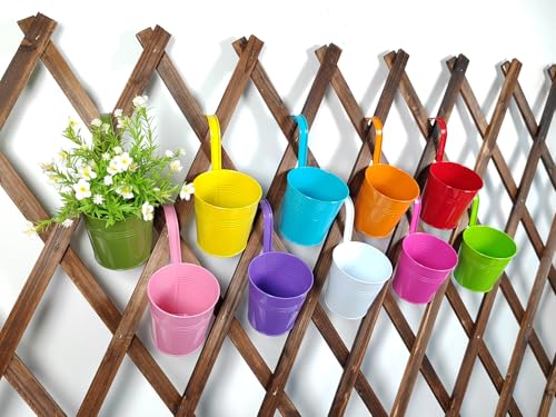 10 Pack 6" Colorful Metal Hanging Railing Planters with Detachable Hooks (10 Count)