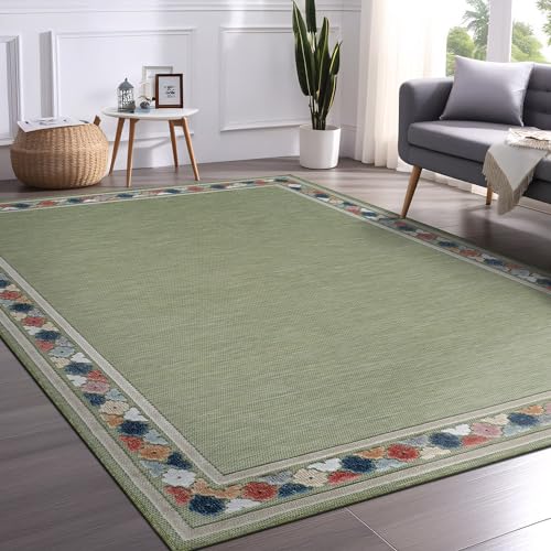 Outdoor Rug 8x10 Modern Bordered Area Rugs for Indoor and Outdoor Patio Easy to Clean Non Shedding Living Room Porch Garden Washable Outside Carpet