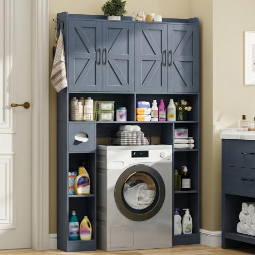 Farmhouse Over The Toilet Storage Cabinet with 4 Barn Doors
