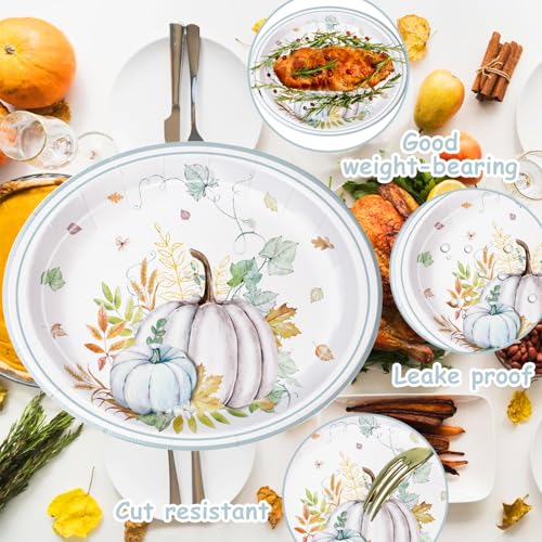 Fall Paper Plates Large 9" X 11" Thanksgiving Pumpkins Maple Leaf Disposable Autumn Dinnerware for Harvest Thanksgiving Party Decorations (25 Count)