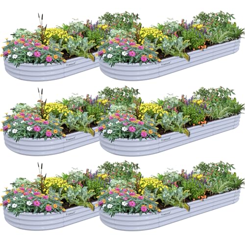 6 Pack 8x3x1FT Galvanized Raised Garden Bed Kit Oval Metal Ground Planter Box Outdoor Bottomless Planter Raised Beds for Vegetables Flowers Herbs Fruits