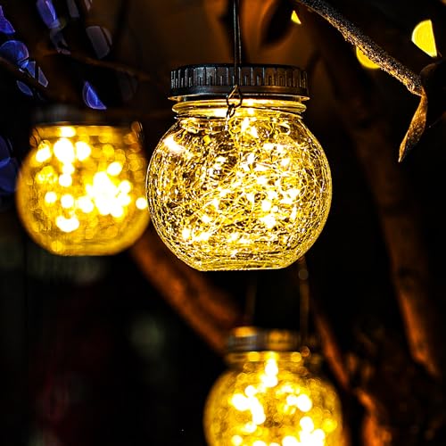 2 Pack Crackle Glass Solar Lantern with 30 LED Firefly Lights (2 Count)