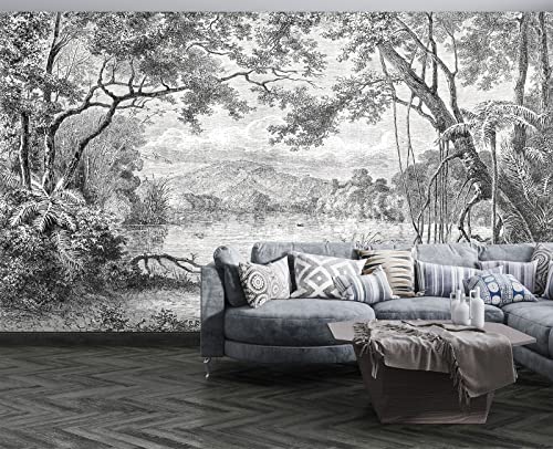 Black and White Tropical Rainforest wall Mural Wallpaper for Bedroom 137" x 100" (95.13 Sq Ft)
