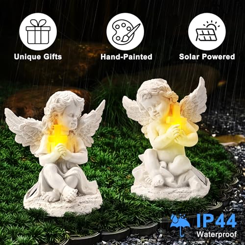 Solar Garden Statues Angel with Cross