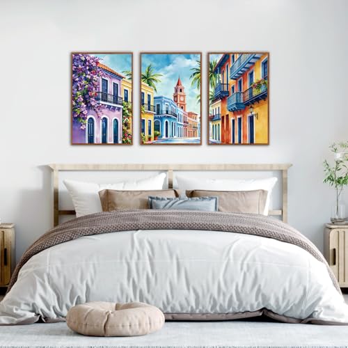 KAlRNE Scenery Texture Cityscape Framed Large Wall Art Set (3 Count)