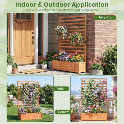 59" Raised Garden Bed with Trellis & Detachable Base Panel