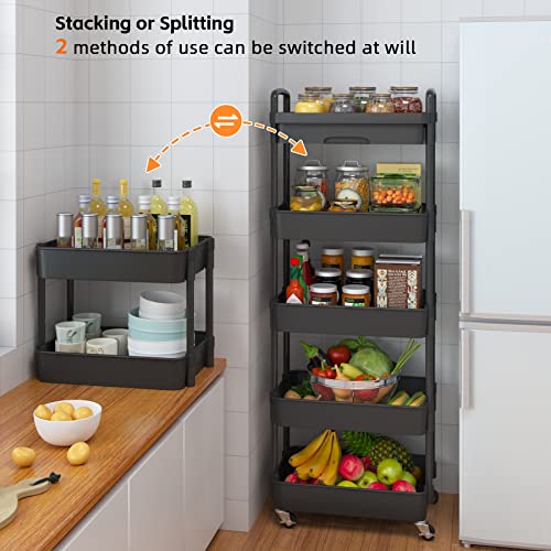 5 Tier Utility Cart with Drawer & Wheels