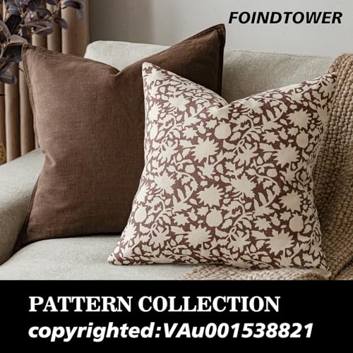 Set of 2 Decorative Neutral Floral Throw Pillow Covers Accent Farmhouse Cushion Covers Boho Vintage Pillowcase for Couch Sofa Bedroom Living Room Home Decor (2 Count)