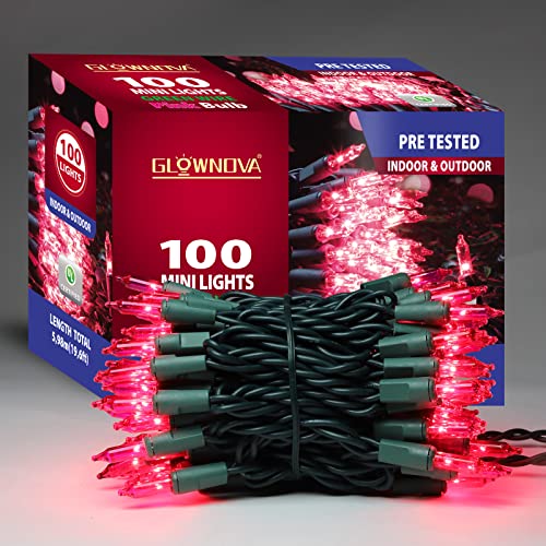 Green Wire Pink 100 Incandescent Bulb Mini String Lights for Indoor Christmas Tree Garland Birthday Wedding Party Festival Decoration (100 Count)