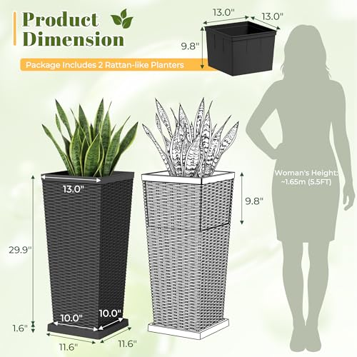 30" Front Porch Resin Rattan Tall Planters 2 Pack (2 Count)