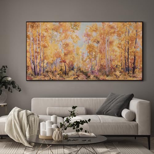 24"x46" Extra Large Framed Wall Art Golden Autumn Forest Path with Vibrant Foliage for Home Living Room Bedroom Decor