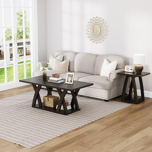 47" Farmhouse Coffee Table with Storage Shelf