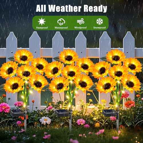 4 Pack Solar Sunflower Lights with 24 Solar Flowers Garden Decor (2 Count)