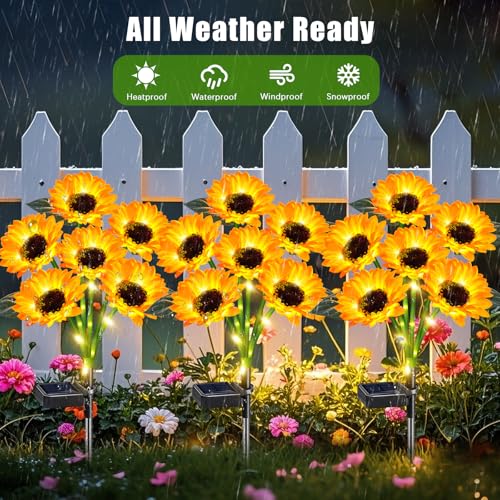 6 Pack Sunflower Solar Garden Lights Decorative Solar Landscape Lights (2 Count)