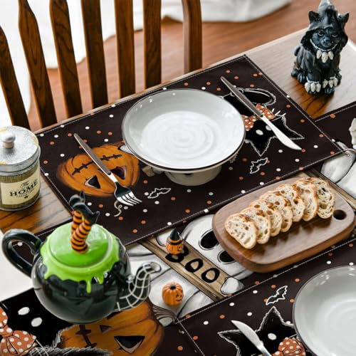 Black Cat Ghost Boo Halloween Placemats Set of 4 (4 Count)