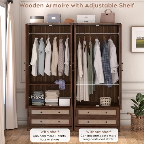 2 Doors Wooden Armoire Wardrobe Closet with 2 Drawers