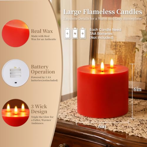 3 Wick Extra Large Flameless Pillar Candles with Timer Remote