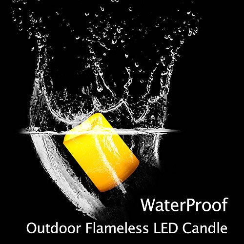 Outdoor Battery Operated Flameless LED Pillar Candles with Auto Timer 4 PCS