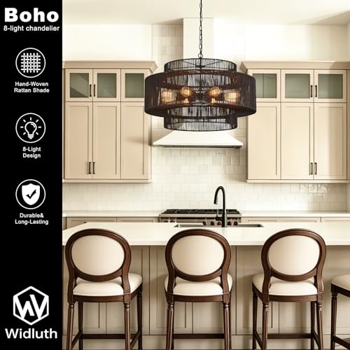 30" Large Black Rattan Chandelier (8 Count)