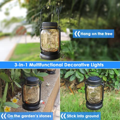 4 Pack Solar Mason Jar Hanging Lantern with Stakes (4 Count)