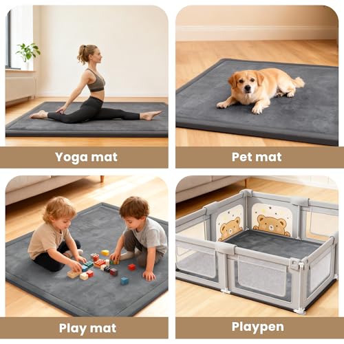 Baby Play Mat for Floor 1.3" Thick Memory Foam Play Mat 79"×157" Tummy Time Crawling with Non