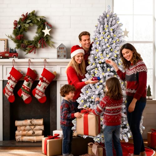 7.5 ft Flocked Christmas Tree Prelit with Premium Stand & Storage Bag