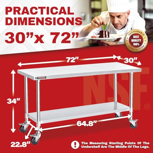 30x72 NSF Stainless Steel Cart Work Table