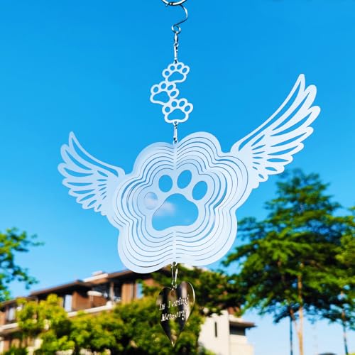 Dog Cat Memorial Gifts Stainless Steel Pet Paw Print Sympathy Wind Spinners