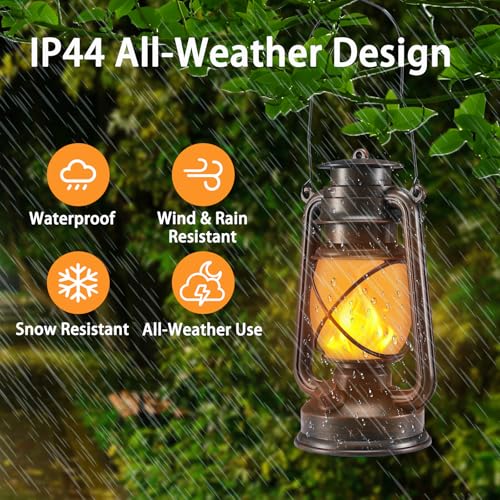Outdoor Lanterns Waterproof Hanging Vintage LED Camping Lamps with Dancing Flame Non (2 Count)