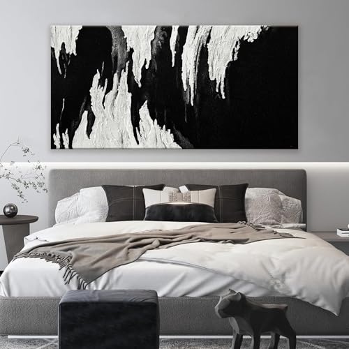 Large Abstract Black And White Canvas Wall Art For Living Room 29 x 58 In
