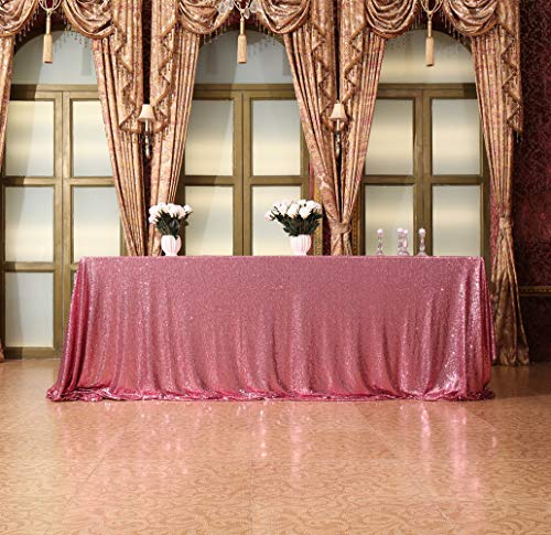 Sequin Tablecloth 90 x 156 Inch Fuchsia Pink Sparkly Table Linen for Wedding Party